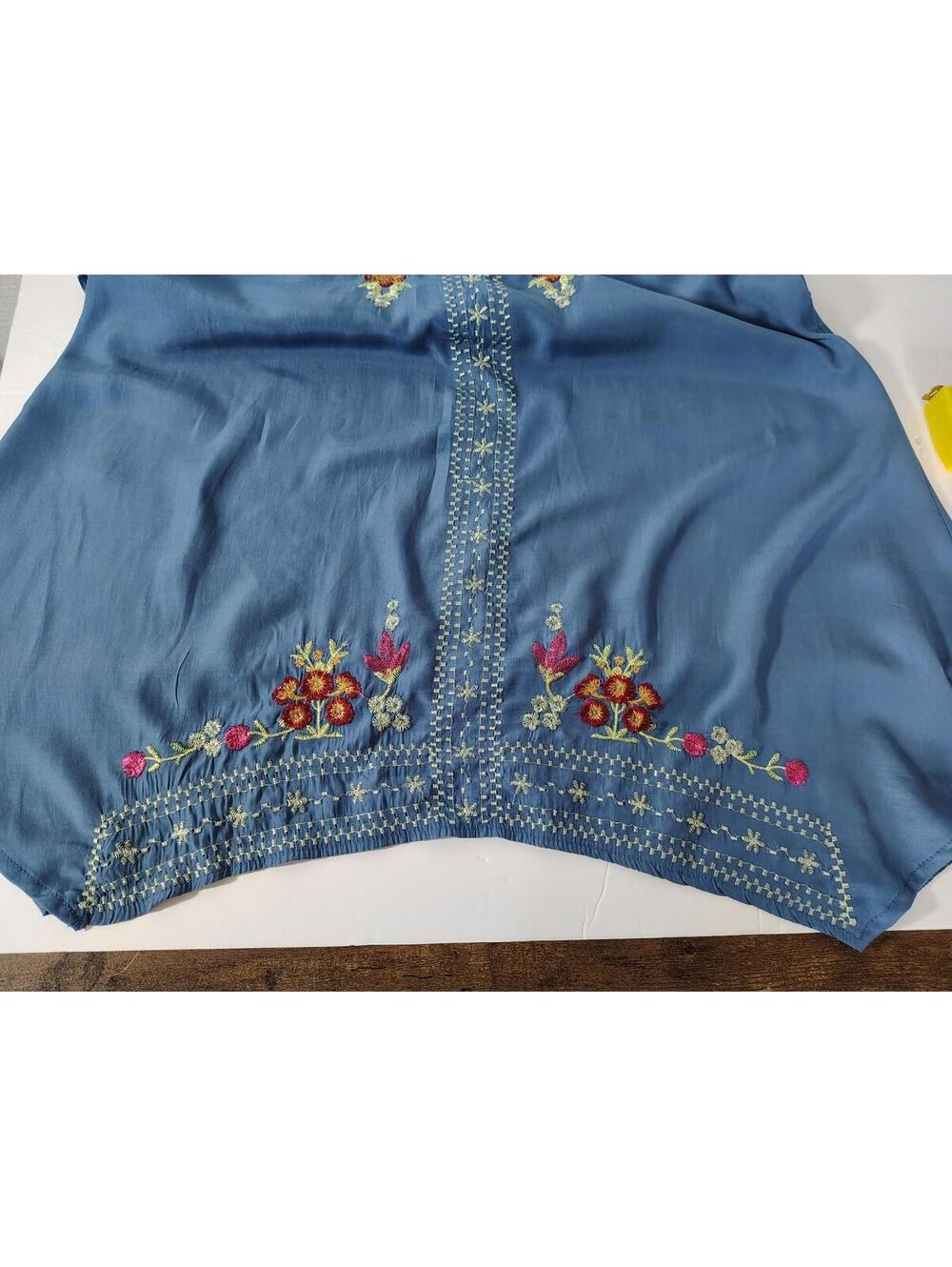 MISSLOOK Sleeveless Floral Embroidery Boho Blue Dress Size M Spring Ethnic Beach - Picture 7 of 9